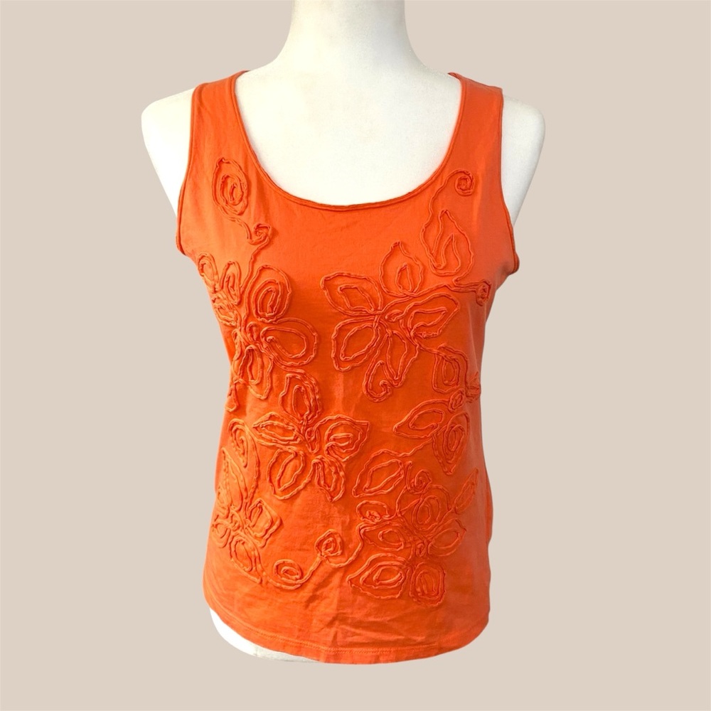 Jones New York Tangerine Orange Fitted Embellished Tank Top Size  Small